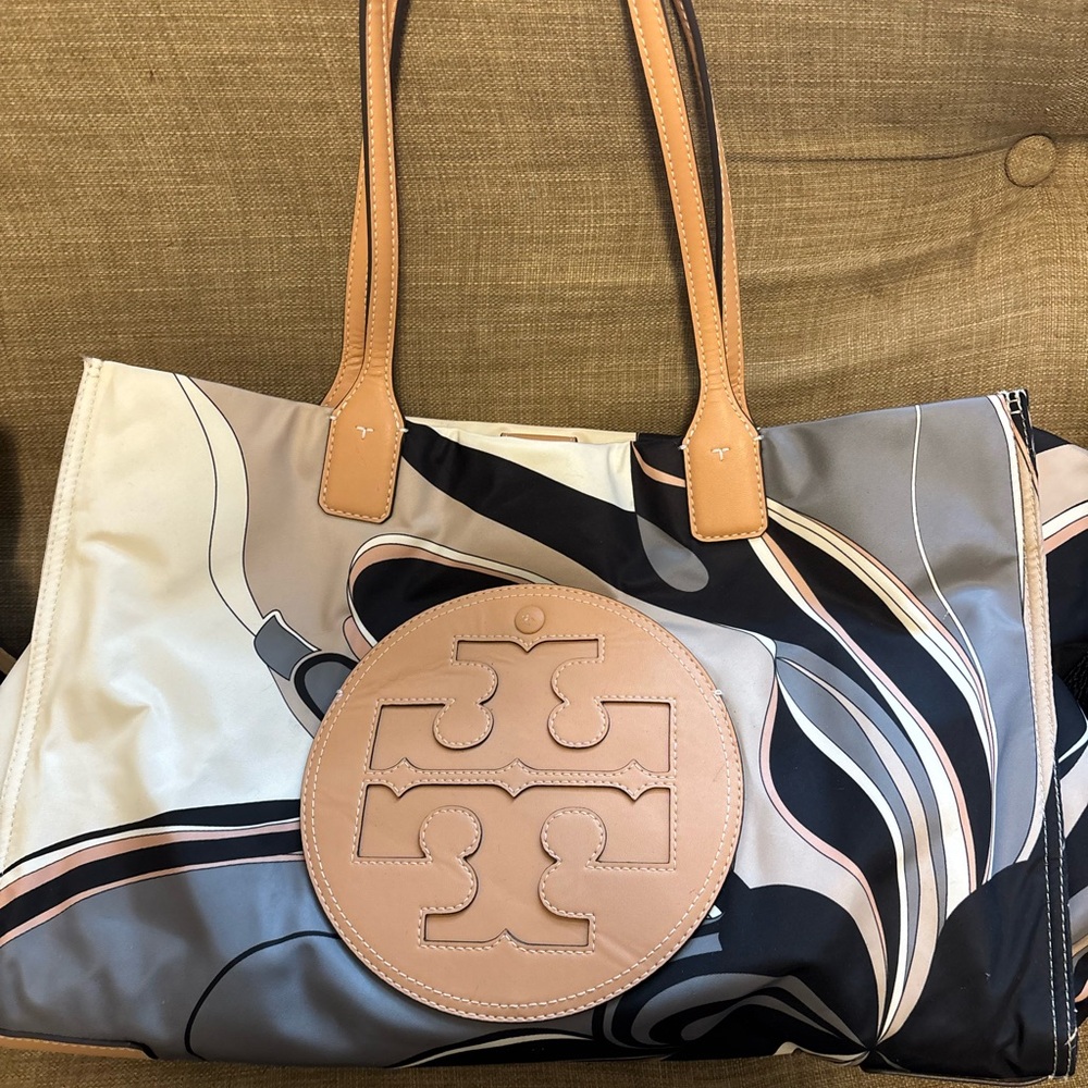 Tory Burch Tan and Black Graphic Tote